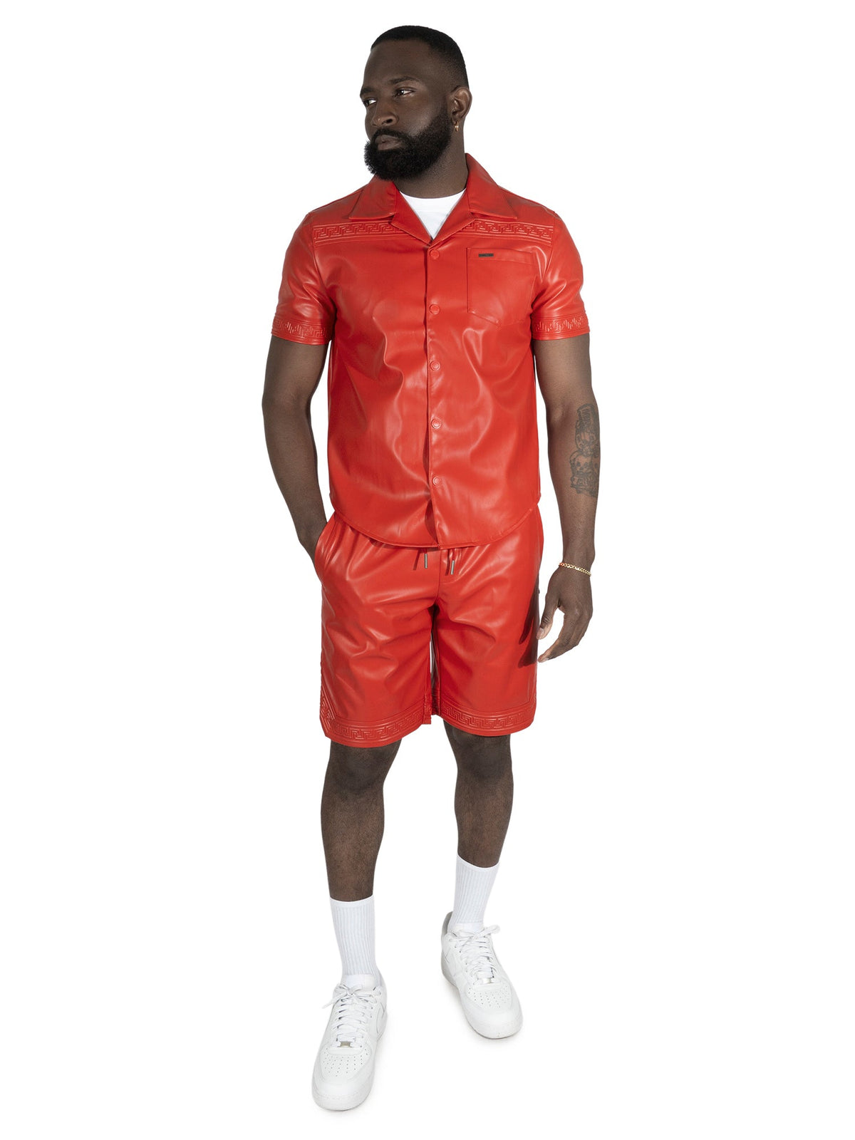 TEEK - M429 Bellucci Vegan Leather Shirt - Red TOPS TEEK MJ