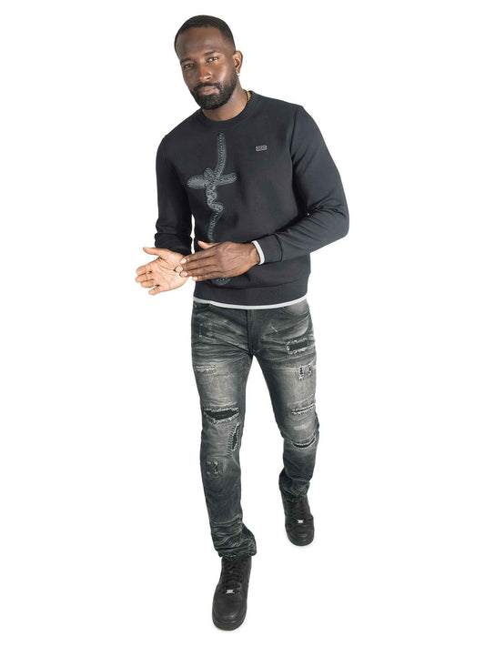 Sweatshirt | M4355 Lorenzo MK Crewneck - Black Sweatshirt Makobi Jeans USA