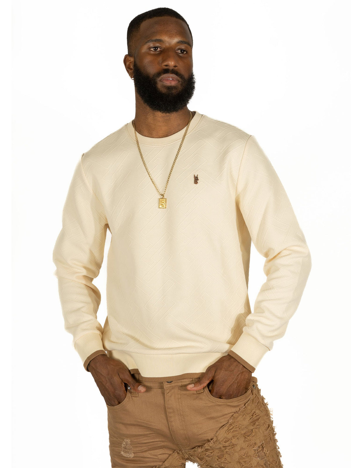 TEEK - M4390 Beanchi Jacquard Crewneck - Natural TOPS TEEK MJ