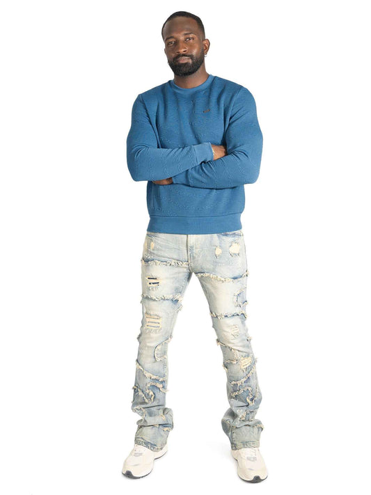 Sweatshirt | M4412 Bianco Crewneck - Blue Sweatshirt Makobi Jeans USA