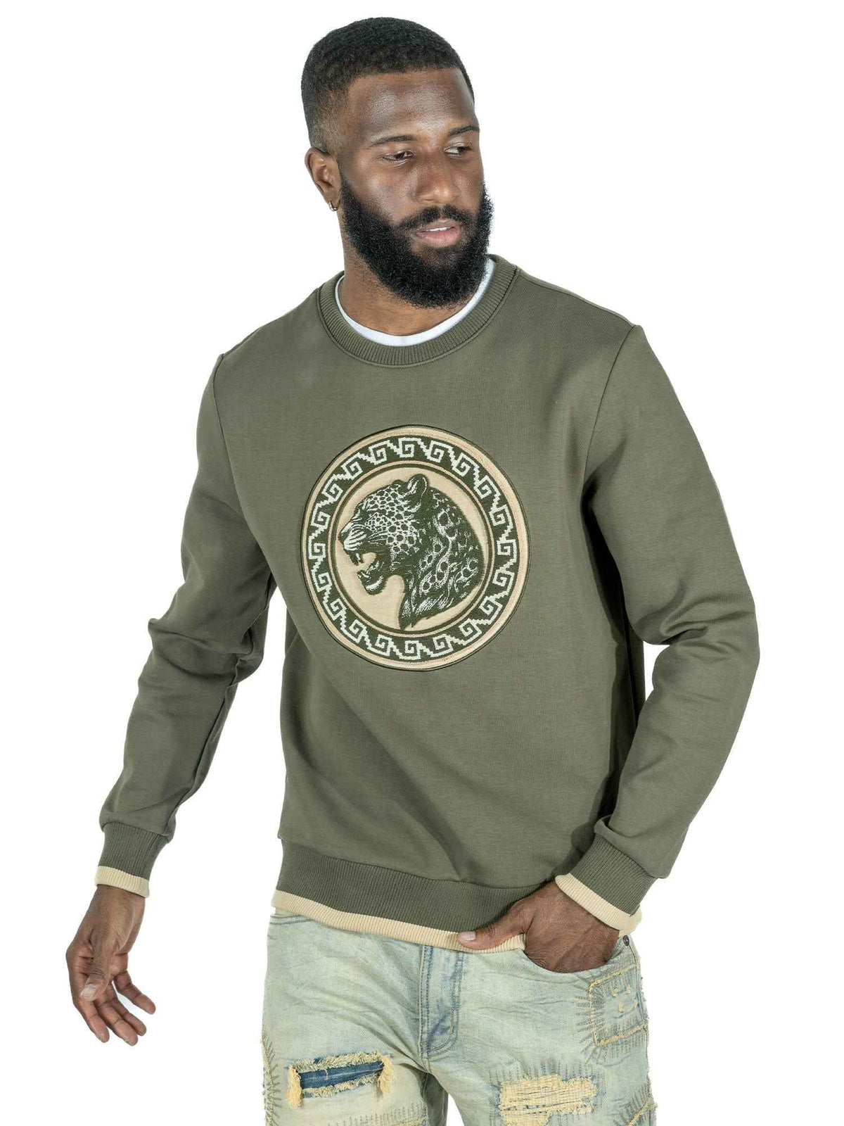 TEEK - M4590 Pantera Crewneck Sweatshirt - Olive TOPS TEEK MJ M OLIVE