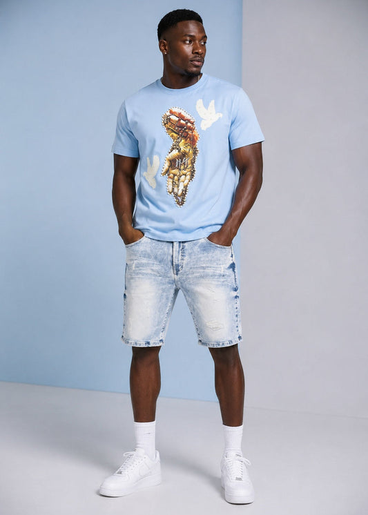 M613 Pastoni Denim Shorts - Light Wash Shorts Makobi Jeans USA