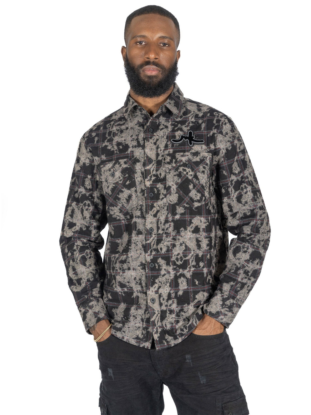 TEEK - M837 Berteli Acid Plaid Shirt - Black TOPS TEEK MJ