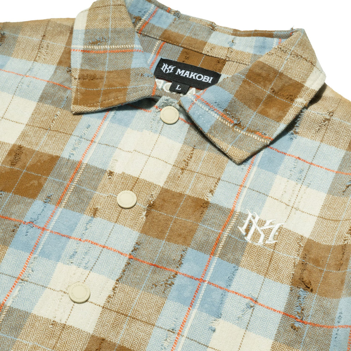 M838 Tesoro Plaid Shirt - Khaki Button Down Makobi Jeans USA