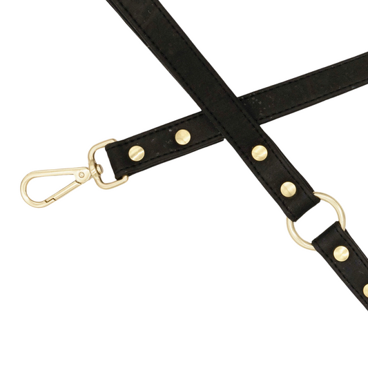 TEEK - Midnight Black Cork Leather Leash PET SUPPLIES TEEK DIP SMALL/ XS Gold Color