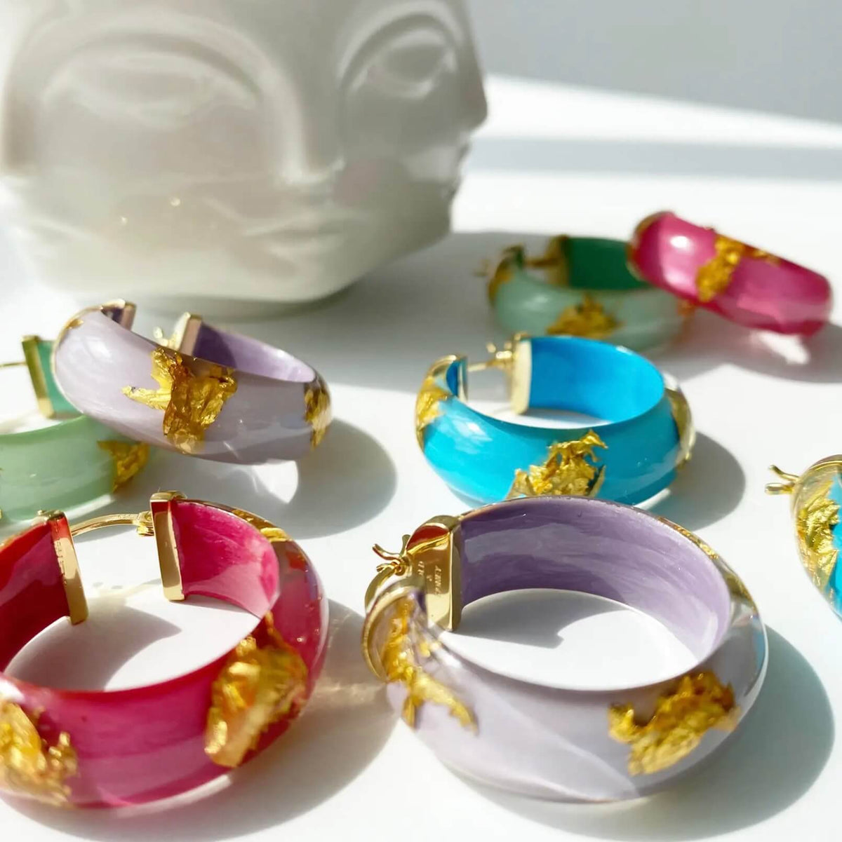 TEEK - Mini Gold Leaf Lucite Hoop Earrings JEWELRY TEEK GNH