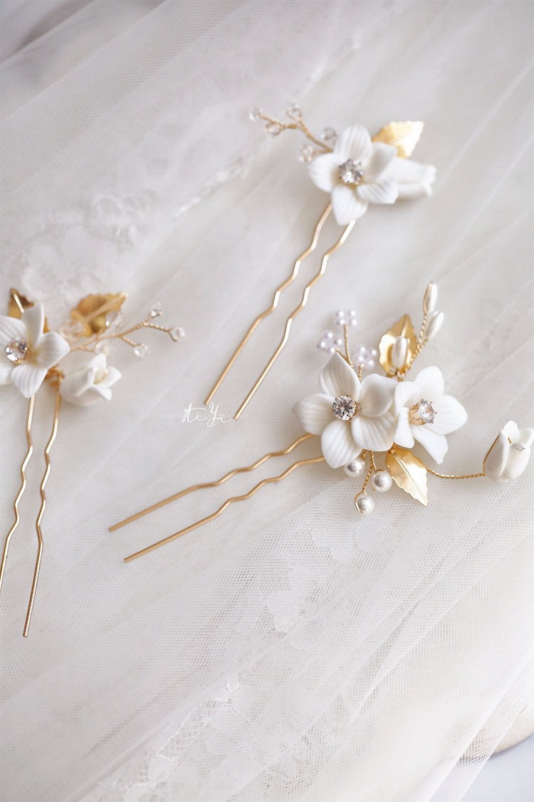 TEEK - White Ceramic Floral 3pc Headwear HAIR SUPPLIES theteekdotcom