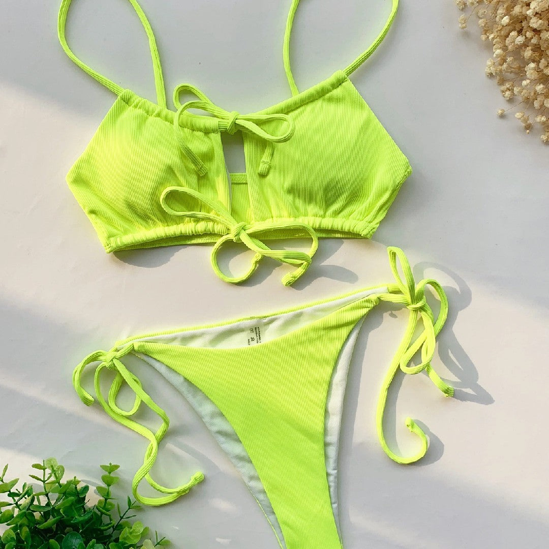 TEEK - Solid Front Lace-Up Bikini SWIMWEAR theteekdotcom