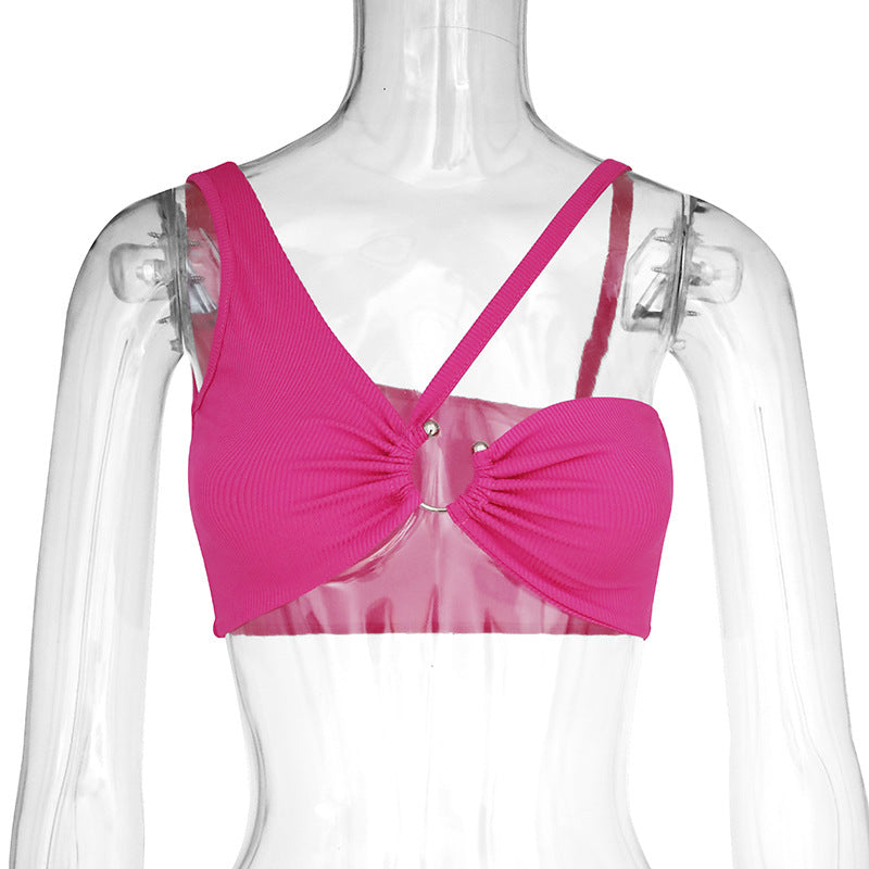 TEEK - Free Shoulder Irregular Halter Top TOPS theteekdotcom Rose Red S