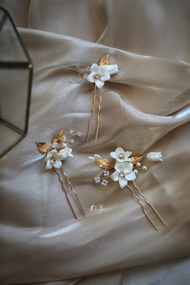 TEEK - White Ceramic Floral 3pc Headwear HAIR SUPPLIES theteekdotcom