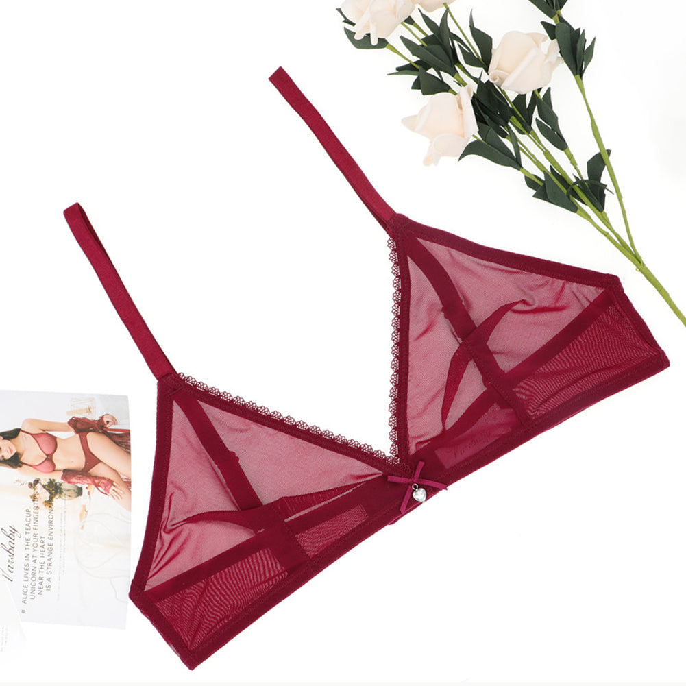 TEEK - Transparent Mesh T-Back Wireless Set LINGERIE theteekdotcom Burgundy S((Fits 32ABCD))