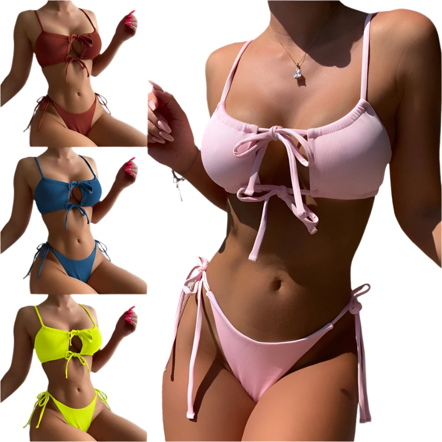 TEEK - Solid Front Lace-Up Bikini SWIMWEAR theteekdotcom