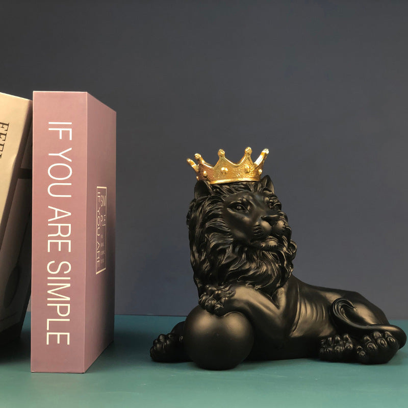 TEEK - Mane Lion Decorative Statue HOME DECOR theteekdotcom Crown Black Lion Reclining Position