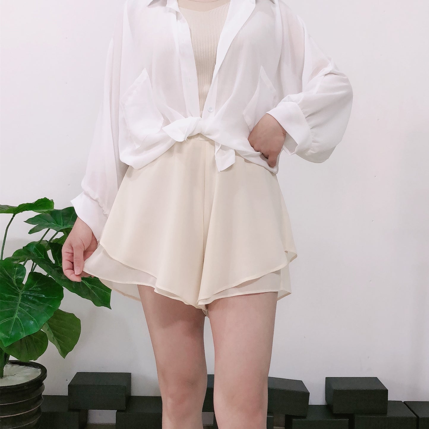 TEEK - Chiffon High Waist Wide Leg Shorts SHORTS theteekdotcom Apricot S(47.50 kg-55.00 kg)
