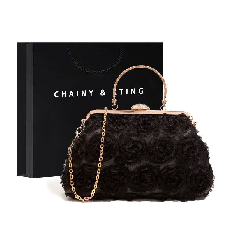 TEEK - Vintage Banquet Flower Handbag BAG theteekdotcom Black