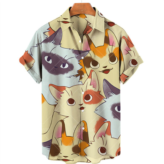 TEEK - Mens Cat Short Sleeve Shirts TOPS theteekdotcom ZM-2536 S