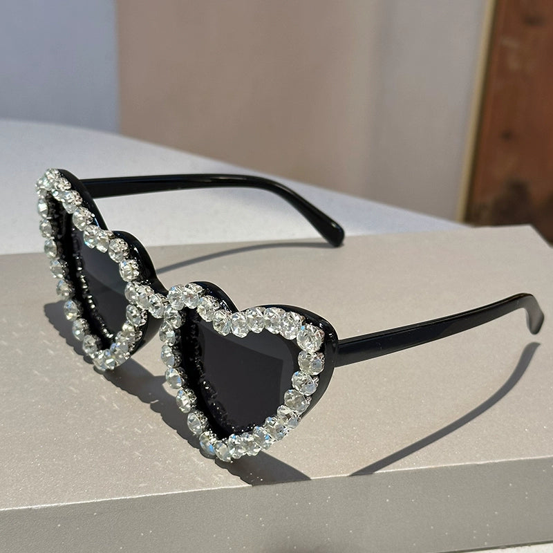 TEEK - Bejeweled Heart Sunglasses EYEGLASSES theteekdotcom Black Frame + Black Gray