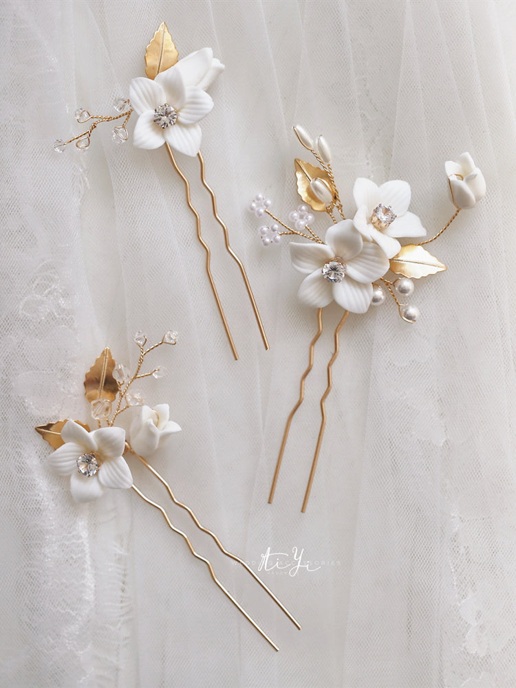 TEEK - White Ceramic Floral 3pc Headwear HAIR SUPPLIES theteekdotcom