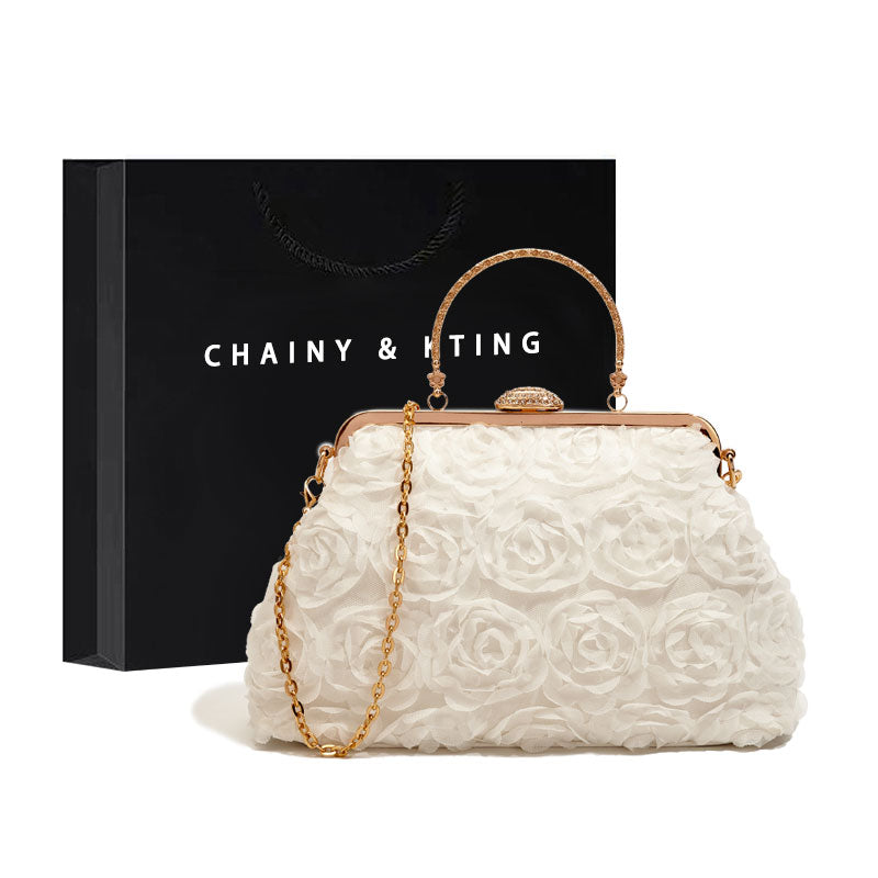 TEEK - Vintage Banquet Flower Handbag BAG theteekdotcom White