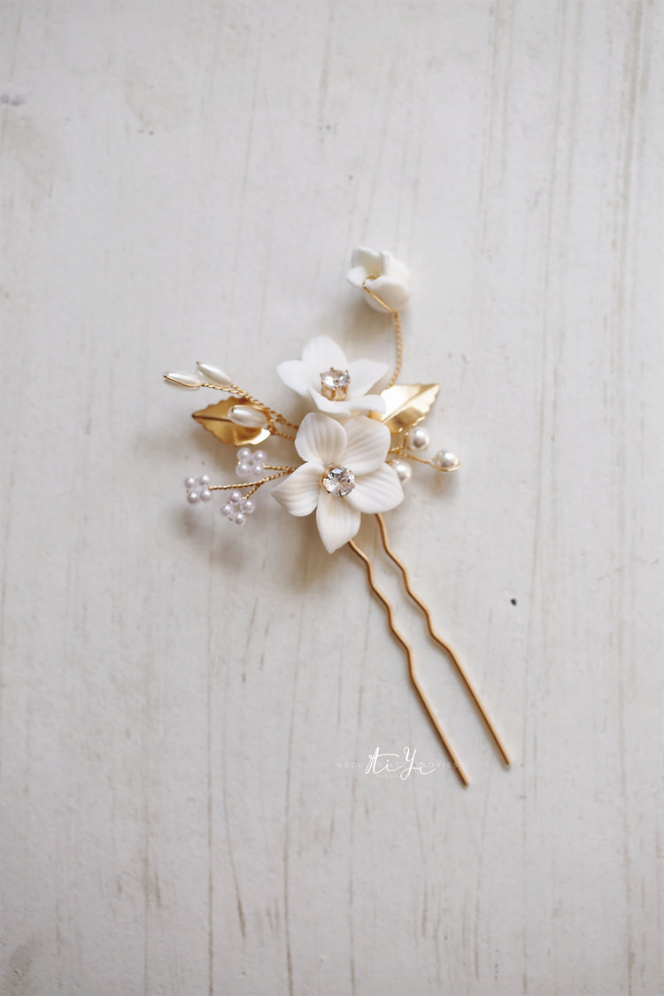 TEEK - White Ceramic Floral 3pc Headwear HAIR SUPPLIES theteekdotcom