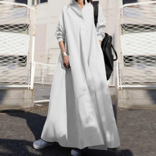 TEEK - Casual Long Sleeve Linen Dress DRESS theteekdotcom White S