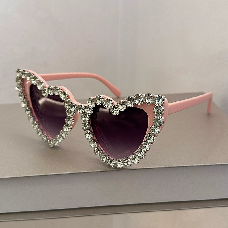 TEEK - Bejeweled Heart Sunglasses EYEGLASSES theteekdotcom Powder Frame + Double Gray