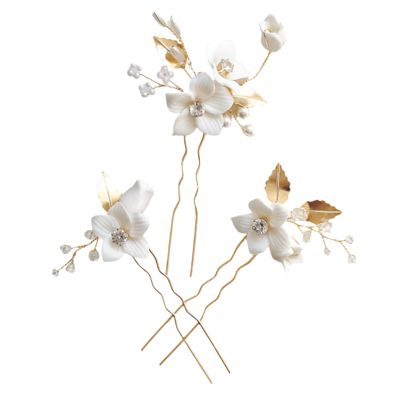 TEEK - White Ceramic Floral 3pc Headwear HAIR SUPPLIES theteekdotcom