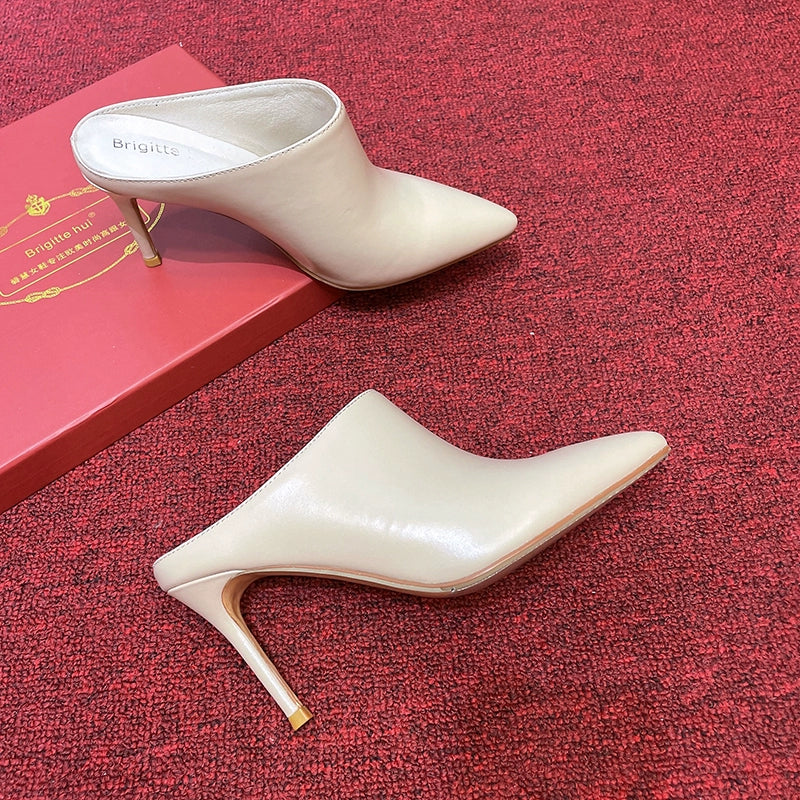 TEEK - Pointed Versatile Wear Shoes SHOES theteekdotcom US 7.5 | Heel 3.74in Nude Cowhide Slippers