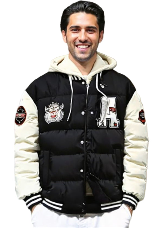 TEEK - Mens Layered Look Hooded Baseball Jacket JACKET TEEK 1TFY Black S