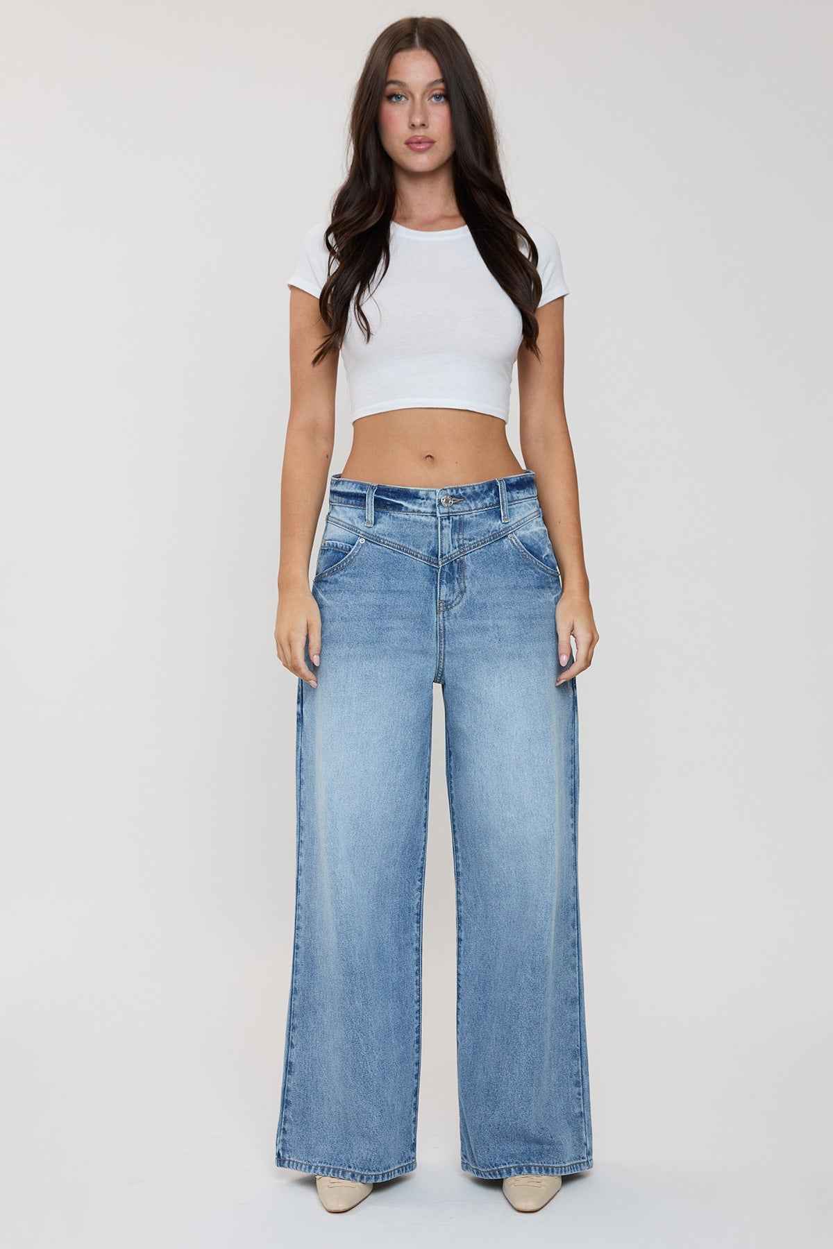 TEEK - Womens Relaxed Extra Baggy Wide Leg Jeans JEANS TEEK YMJ Y Washed Blue Rips 1