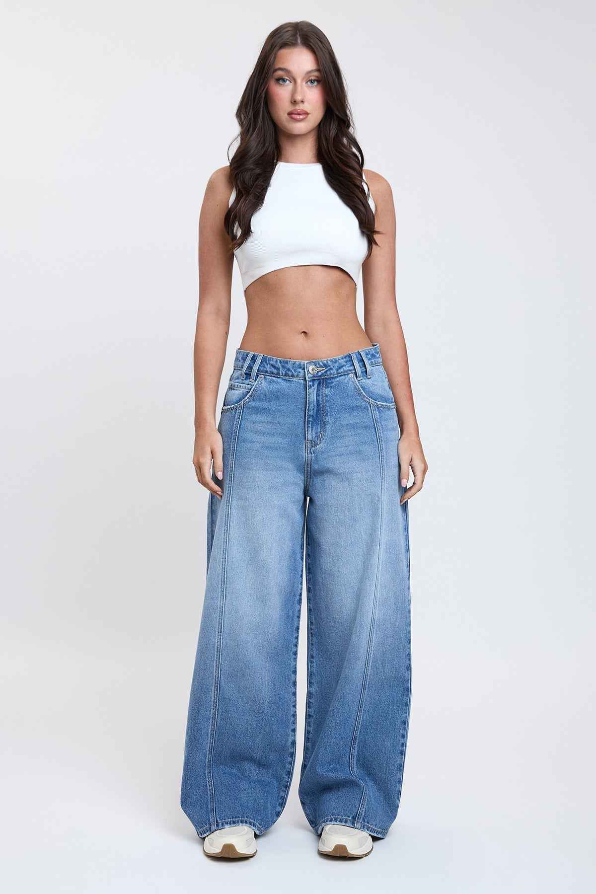 TEEK - Womens Relaxed Extra Baggy Wide Leg Jeans JEANS TEEK YMJ C Sky Blue 1