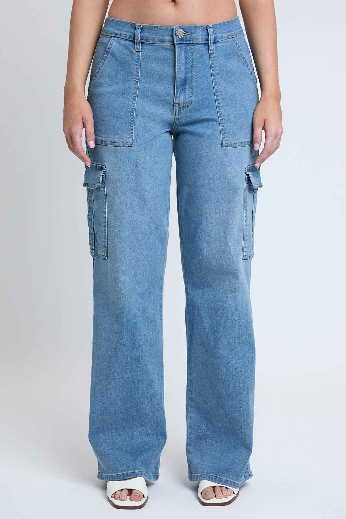 TEEK - Womens Elastic Waist Straight Cargo Jeans JEANS TEEK YMJ