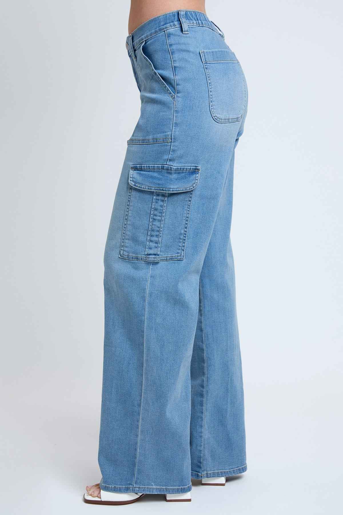 TEEK - Womens Elastic Waist Straight Cargo Jeans JEANS TEEK YMJ