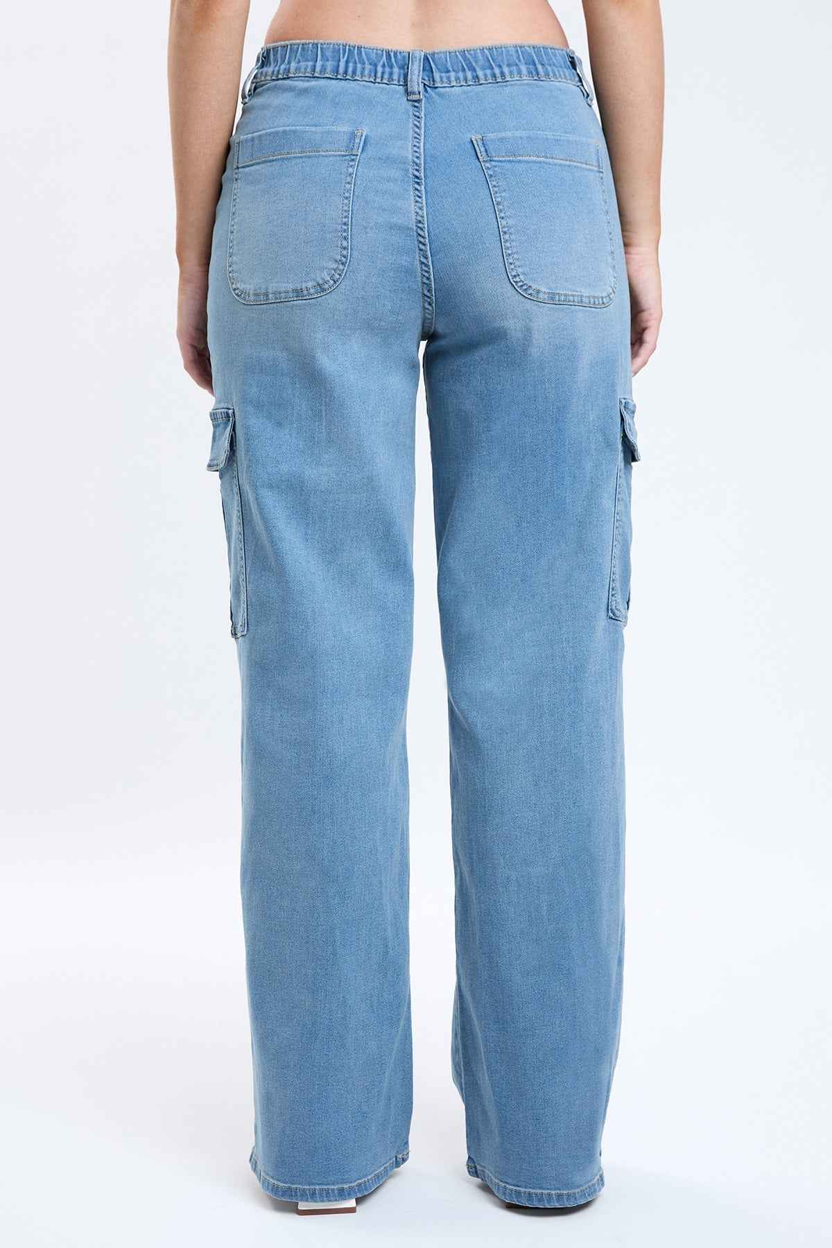 TEEK - Womens Elastic Waist Straight Cargo Jeans JEANS TEEK YMJ