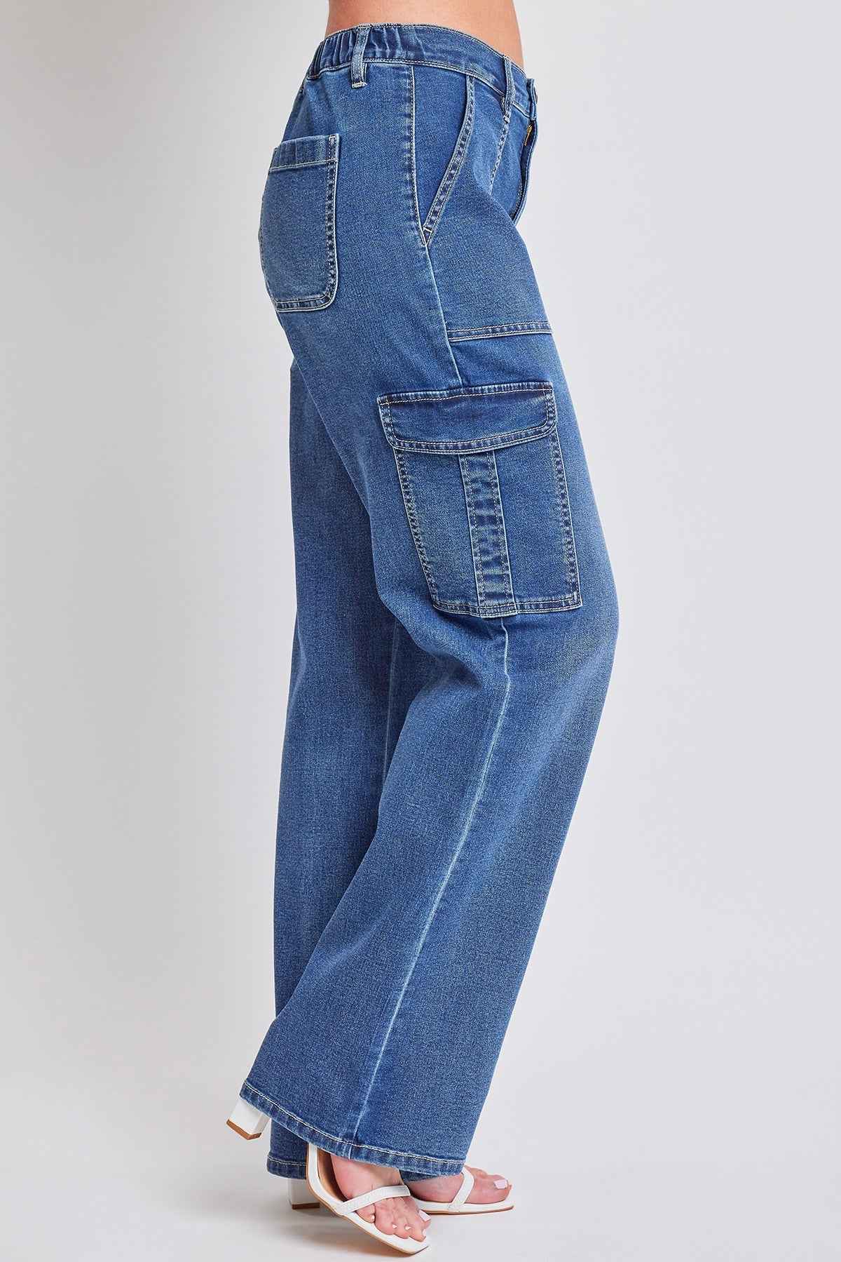 TEEK - Womens Elastic Waist Straight Cargo Jeans JEANS TEEK YMJ