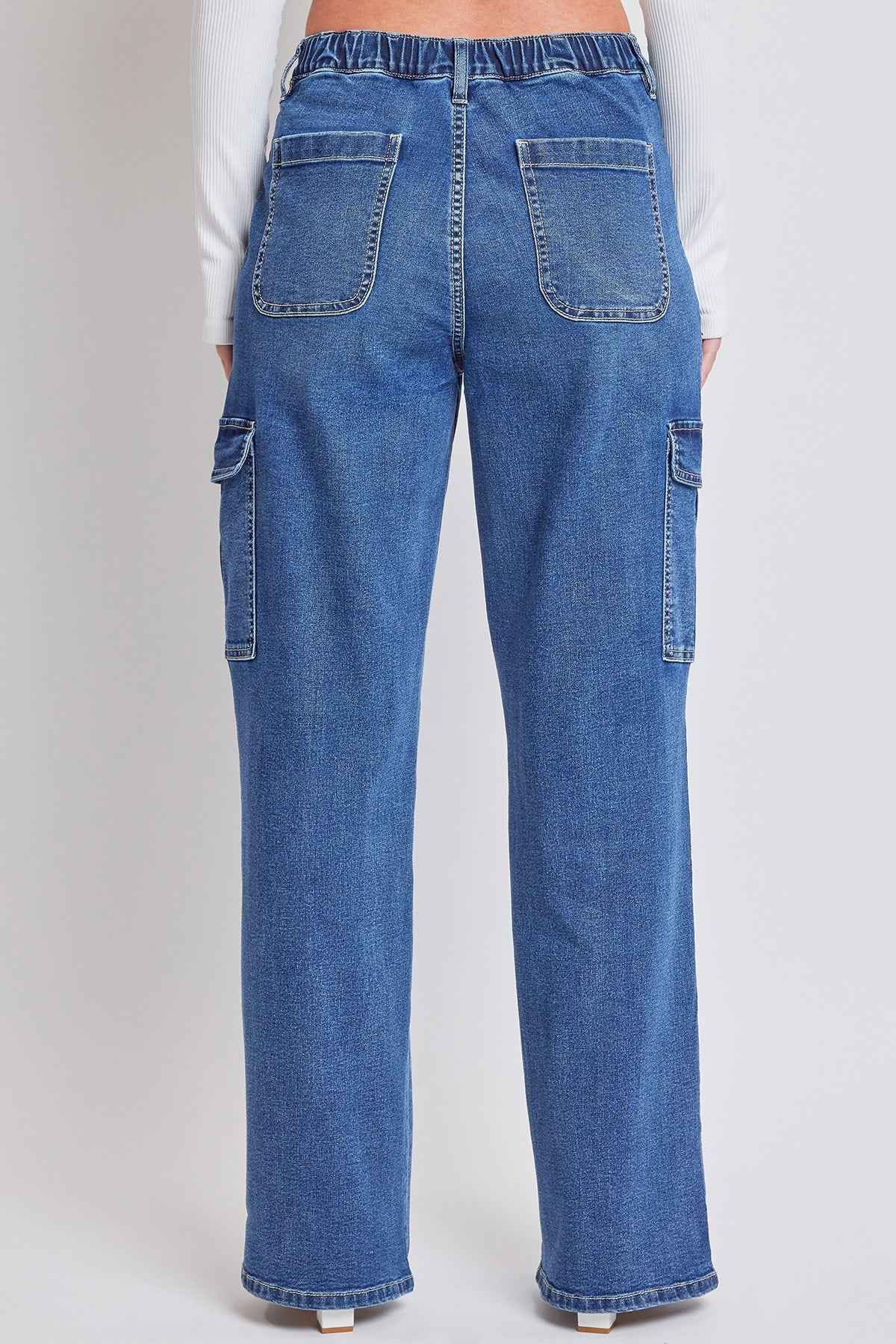 TEEK - Womens Elastic Waist Straight Cargo Jeans JEANS TEEK YMJ