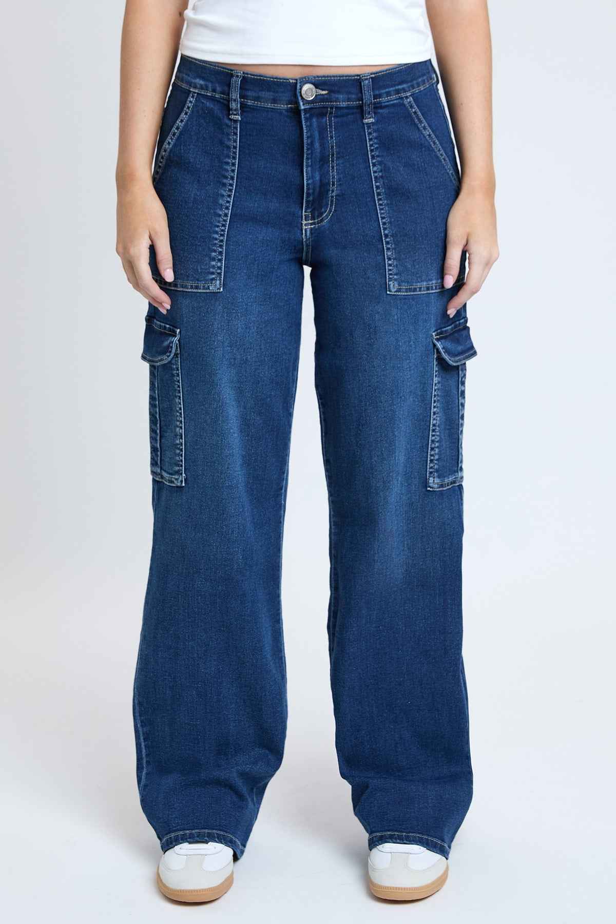 TEEK - Womens Elastic Waist Straight Cargo Jeans JEANS TEEK YMJ