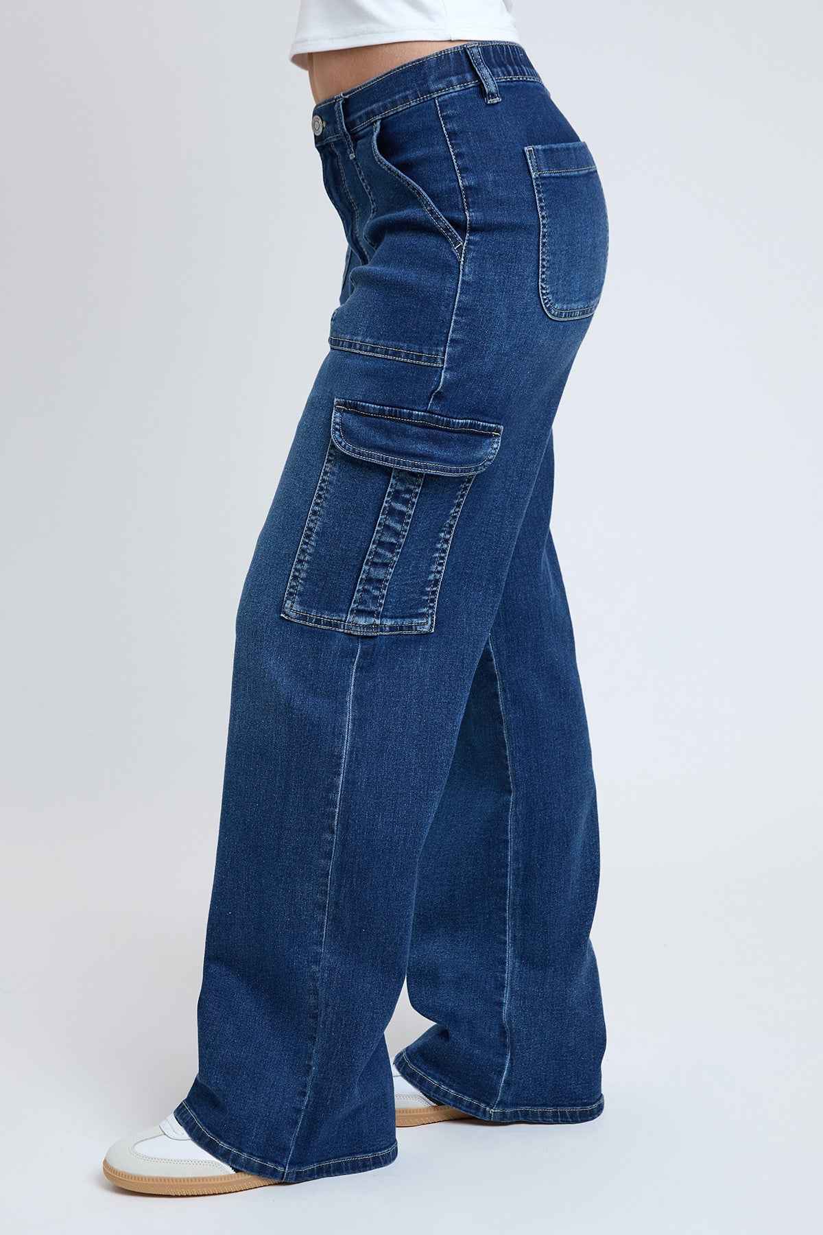 TEEK - Womens Elastic Waist Straight Cargo Jeans JEANS TEEK YMJ