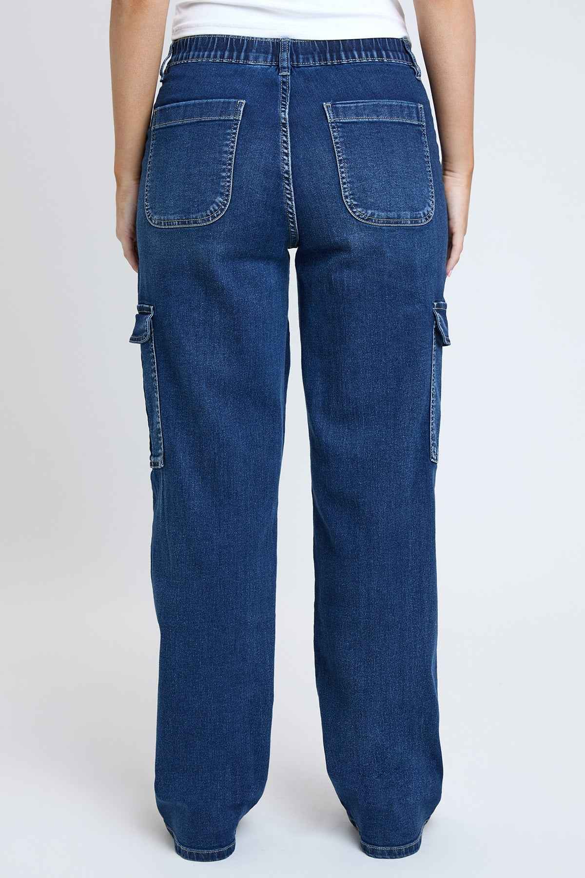 TEEK - Womens Elastic Waist Straight Cargo Jeans JEANS TEEK YMJ