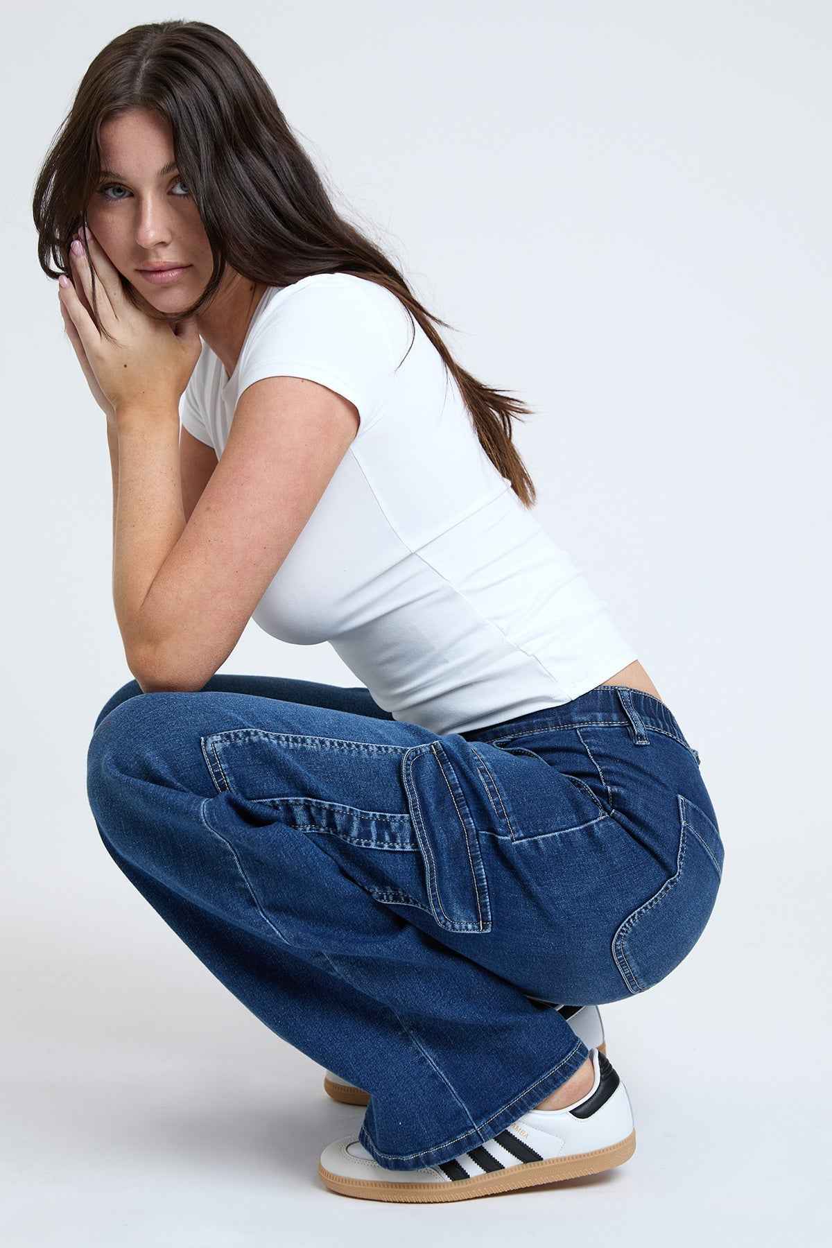 TEEK - Womens Elastic Waist Straight Cargo Jeans JEANS TEEK YMJ