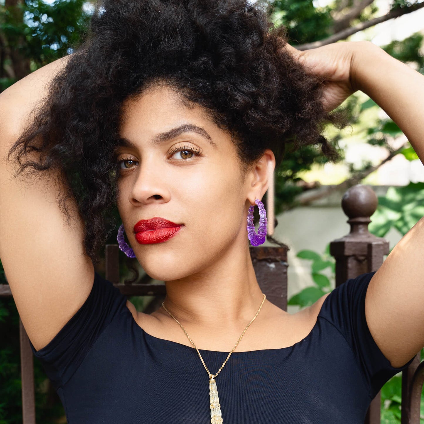 TEEK - Purple Grape Lucite Bamboo Hoop Earrings JEWELRY TEEK GNH