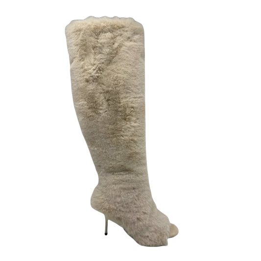 TEEK - Beige Fur Peep Toe Boots SHOES theteekdotcom