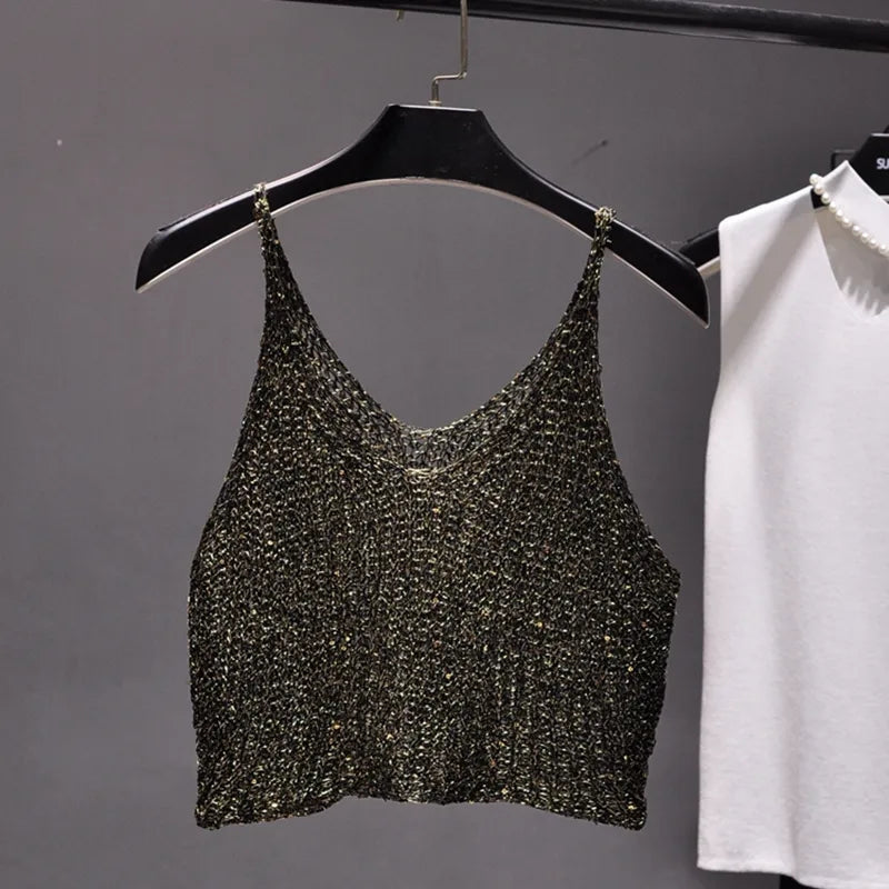 TEEK - Sparkling Half Waist Render Cropped Top TOPS theteekdotcom Black Gold