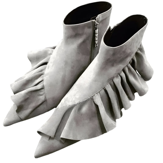 TEEK - Black Ruffled Side Zipper Pointed Toe Shoes SHOES theteekdotcom gray 6.5