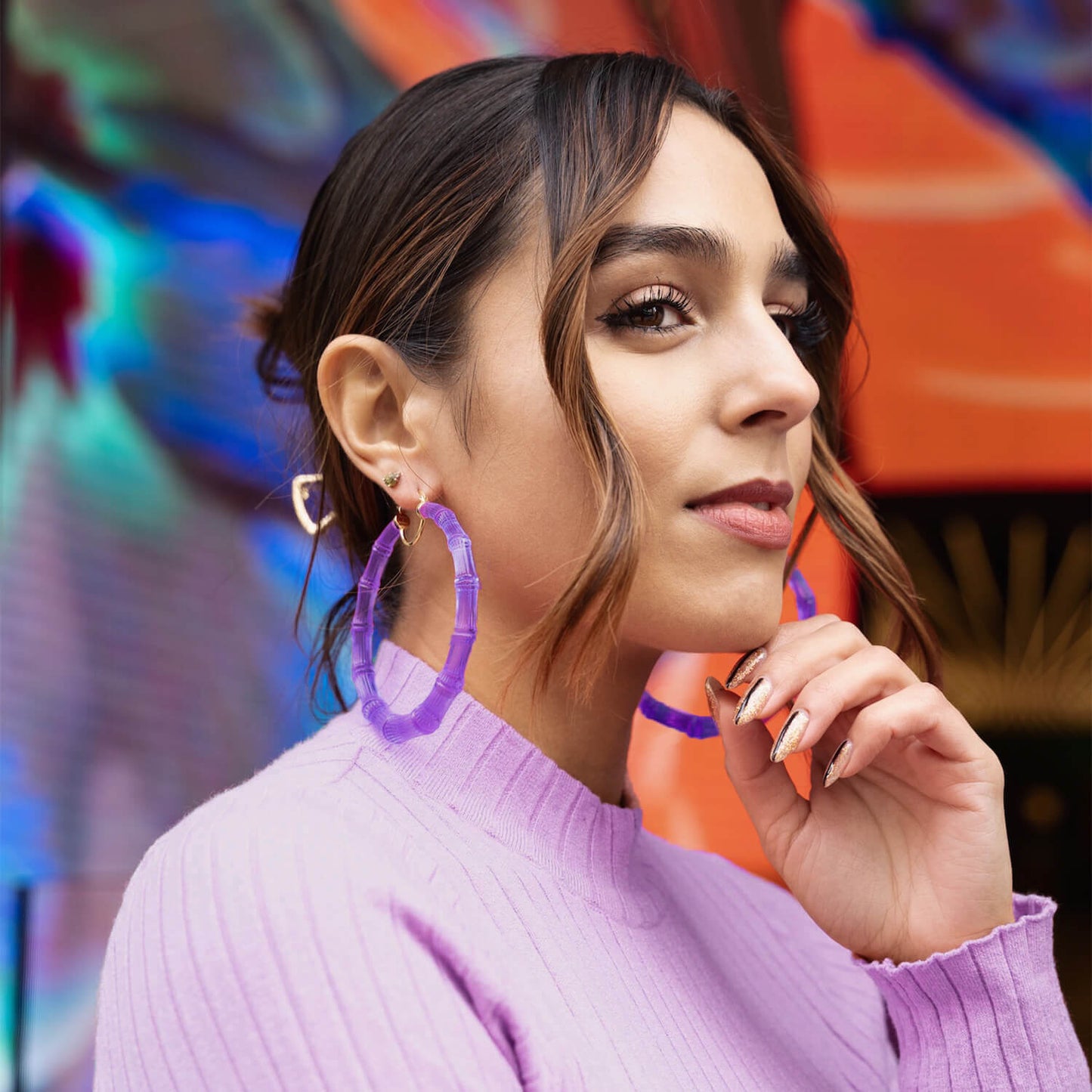 TEEK - XL Purple Grape Lucite Bamboo Hoop Earrings JEWELRY TEEK GNH