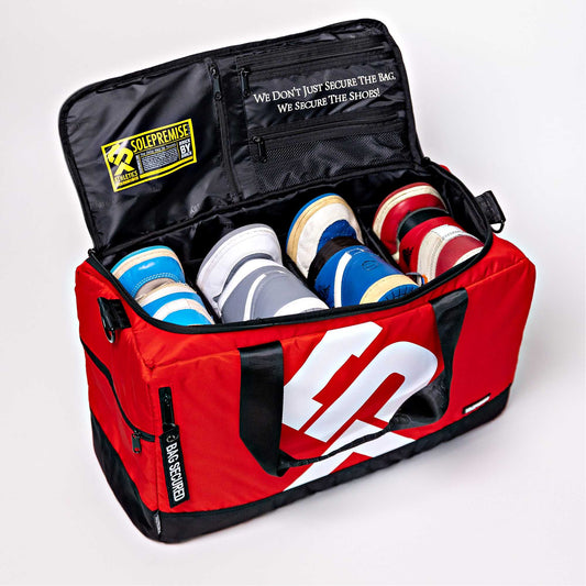 Red Sneaker Duffle Sports Bags Sole Premise