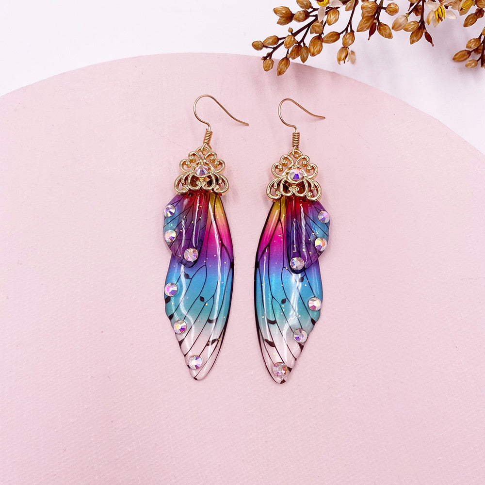 TEEK - Handmade Fairy Wing Earrings  theteekdotcom Gold-Rainbow  