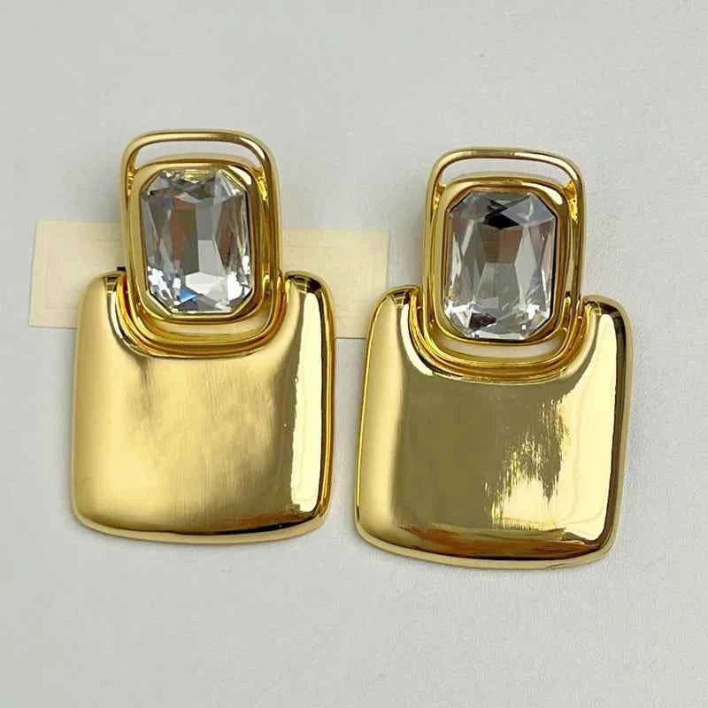 TEEK - Vintage Metal Geometric Square Crystal Earrings JEWELRY theteekdotcom Gold Color