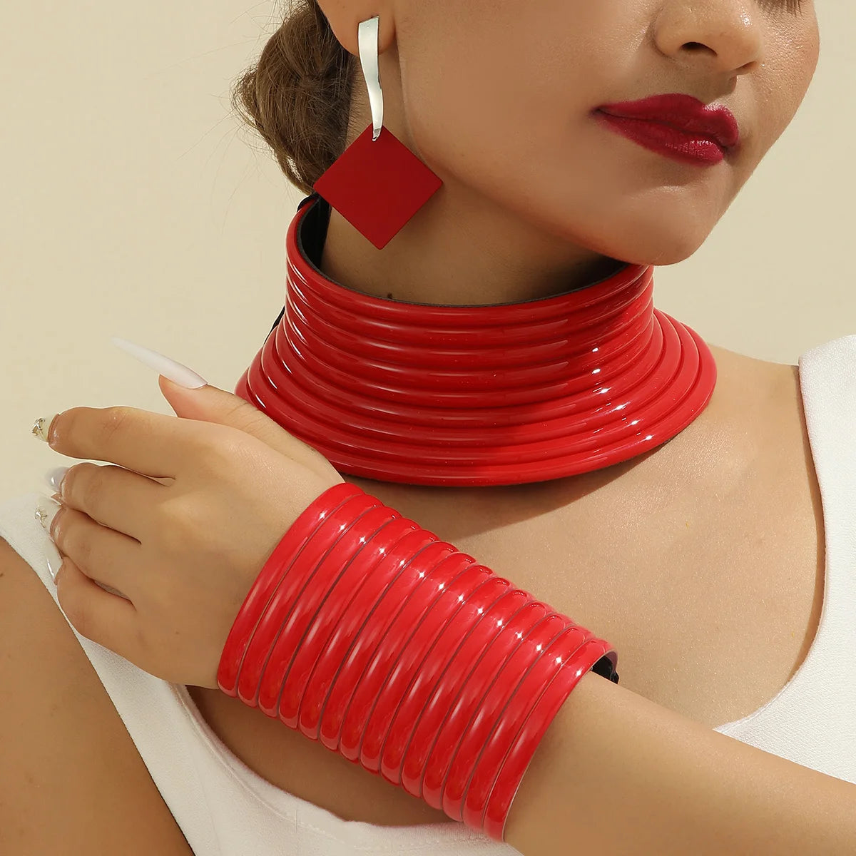 TEEK - Vintage Stacked Statement Necklace Jewelry Set JEWELRY theteekdotcom Red