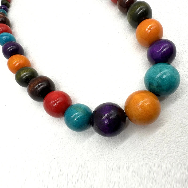 TEEK - Colorful Big Wood Beads Long Necklace JEWELRY theteekdotcom